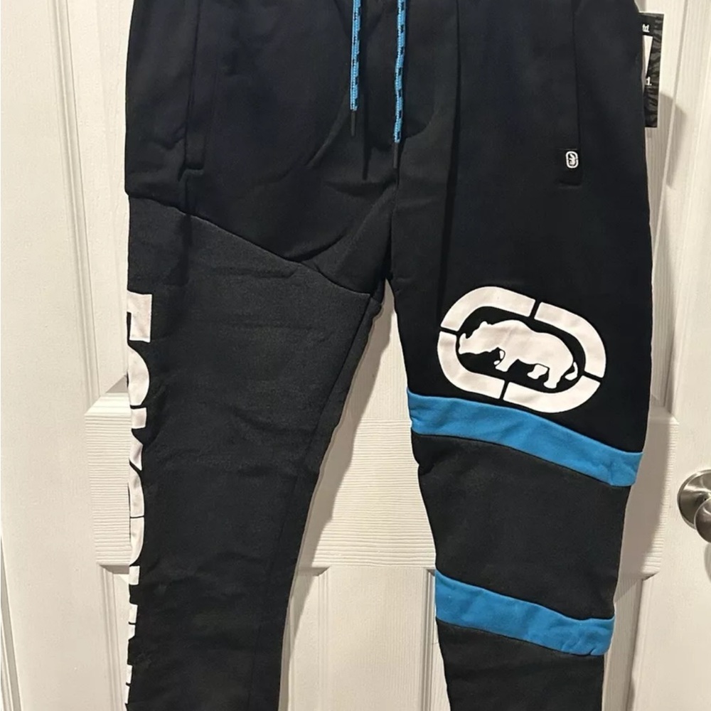 Ecko Unlimited Black and Blue Joggers with Logo and Stripes